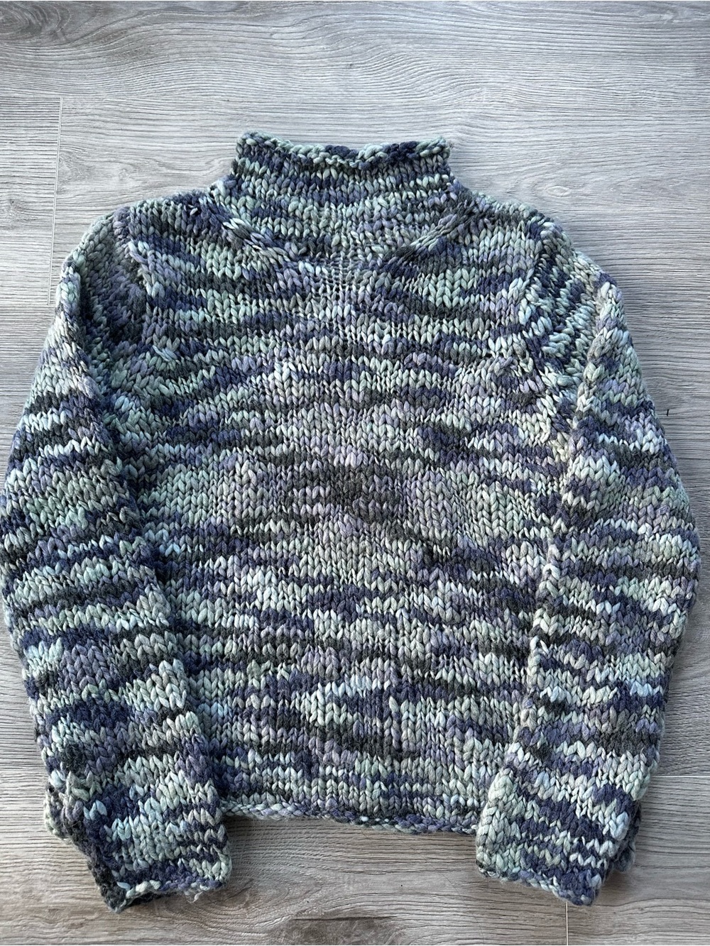 J.Jill Handknit Mock Neck Marled Chunky Knit Sweater Wool Blend XS Purple Blue